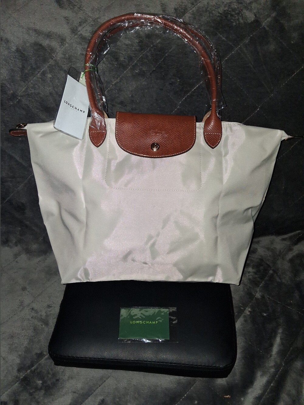 NWT longchamp Large Pliage Nylon Cream/Btown Tote